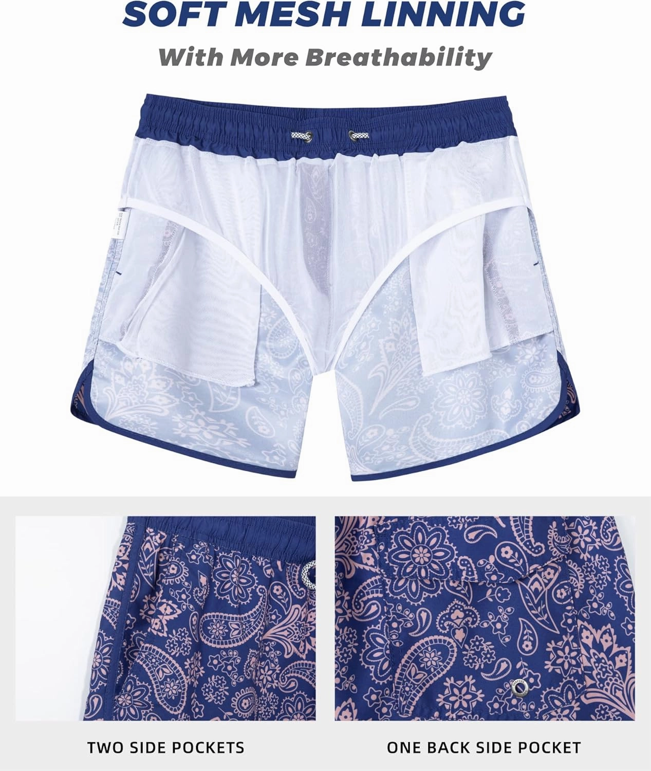 SURF CUZ Mens Swim Trunks 5" Swim Shorts Vintage Bathing Suits with Mesh Lining 80s 90s Retro Swimwear Board Shorts