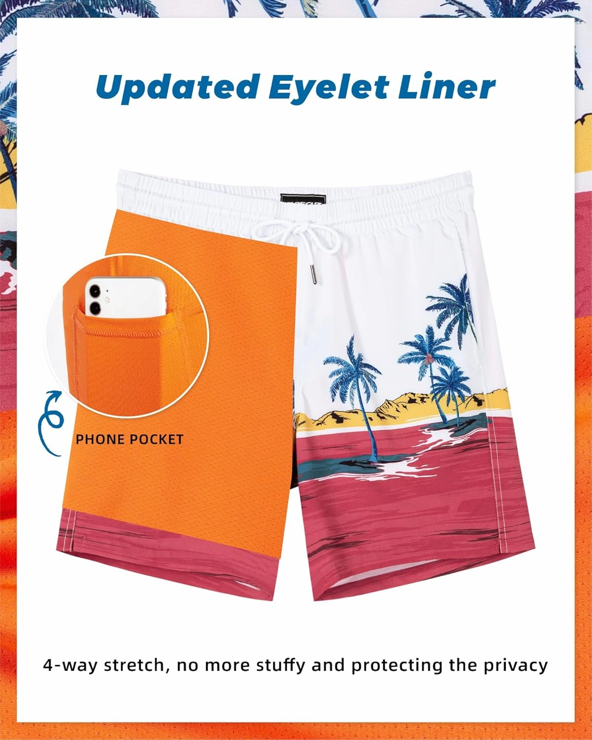 SURF CUZ Mens Swim Trunks with Compression Liner Swim Shorts 7" Swimming Trunks Stretch 7 Inch Swim Suits Quick Dry
