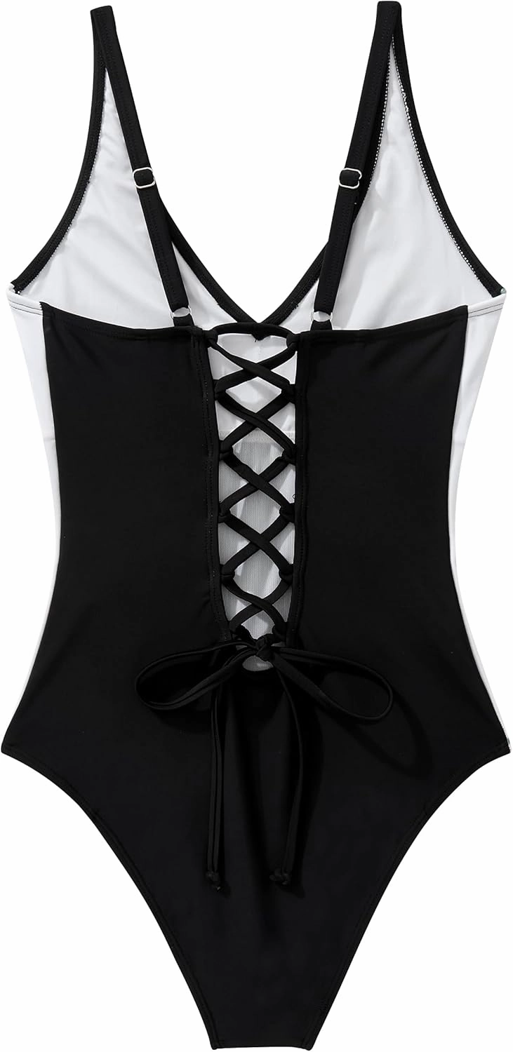 SUUKSESS Women One Piece Swimsuit Slimming Tummy Control Deep V Neck Bathing Suit