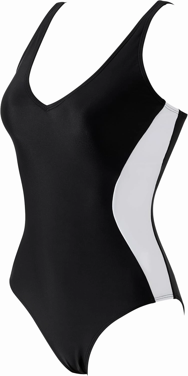 SUUKSESS Women One Piece Swimsuit Slimming Tummy Control Deep V Neck Bathing Suit