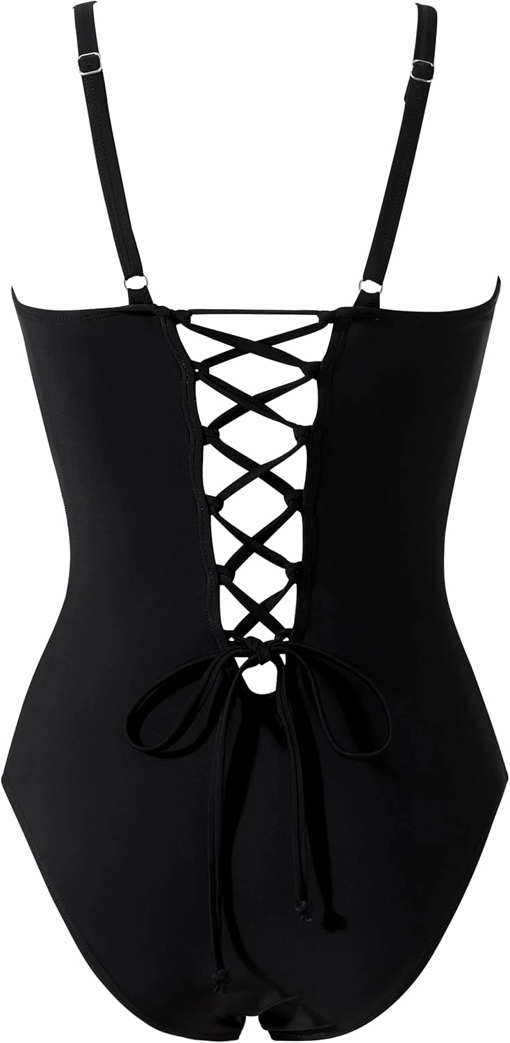 SUUKSESS Women One Piece Swimsuit Slimming Tummy Control Deep V Neck Bathing Suit