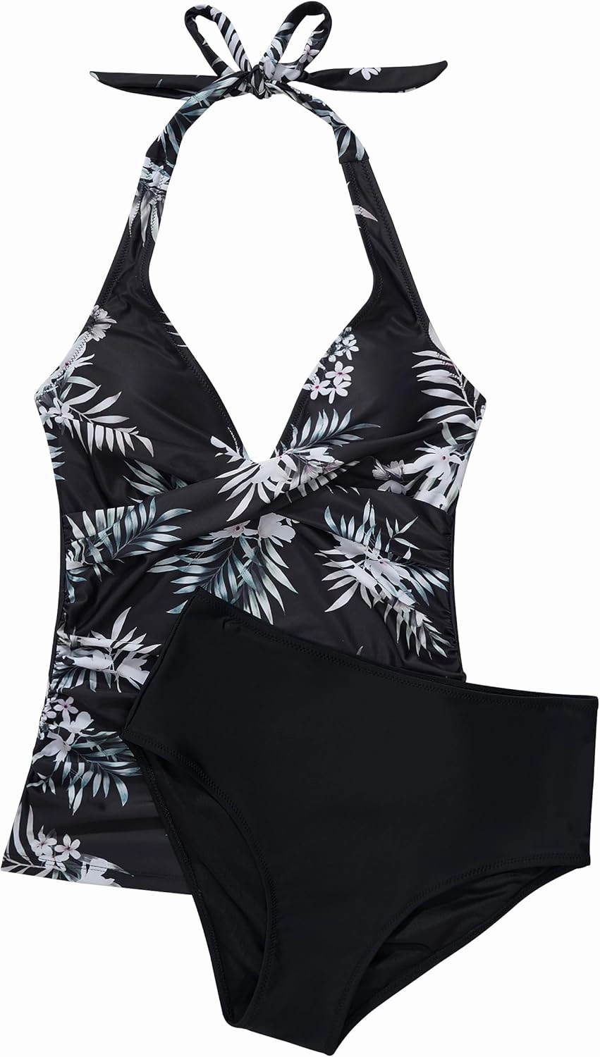 SUUKSESS Women Sexy Halter Tankini Bathing Suit Slimming Tummy Control Swimsuit