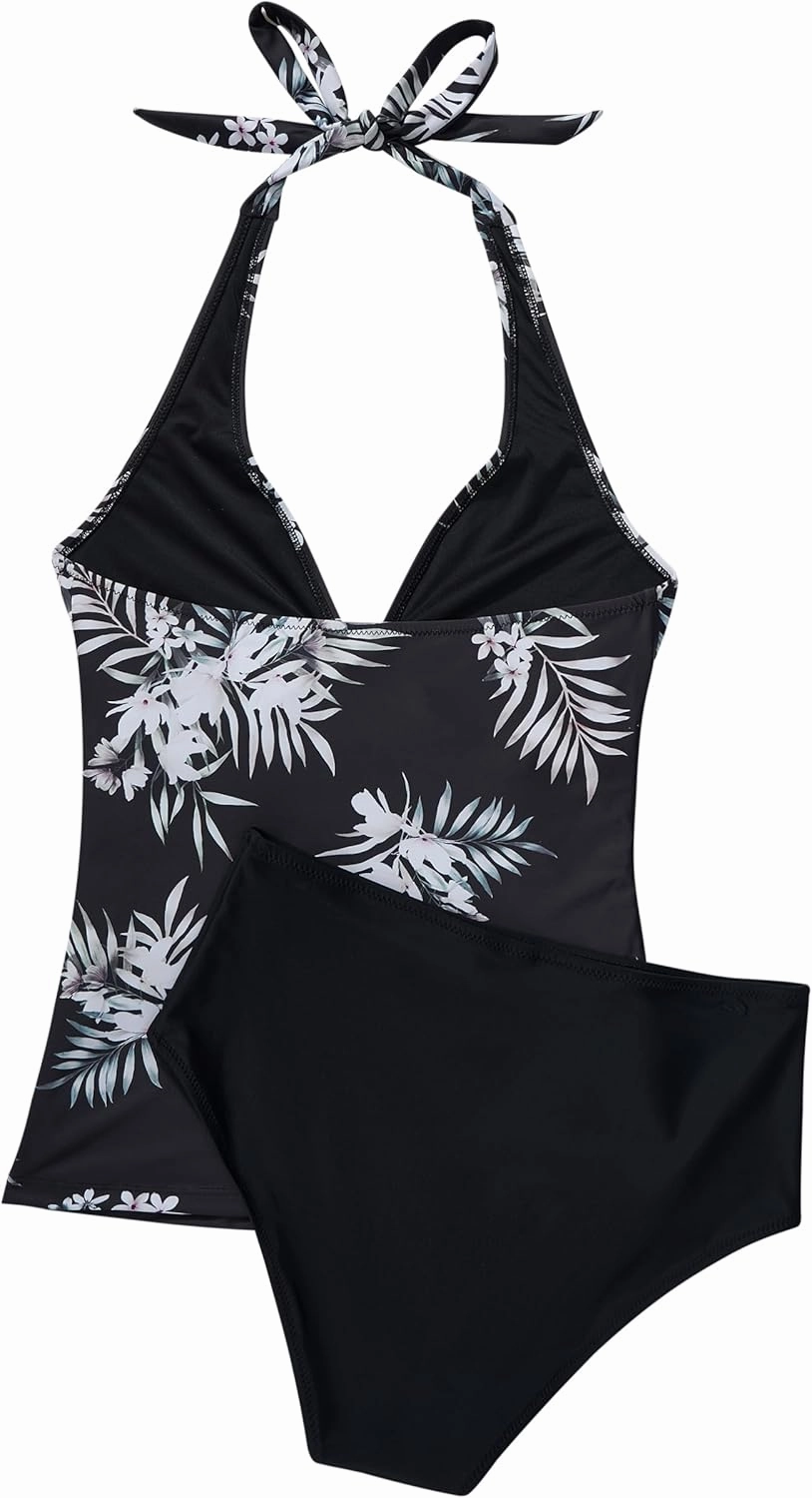 SUUKSESS Women Sexy Halter Tankini Bathing Suit Slimming Tummy Control Swimsuit