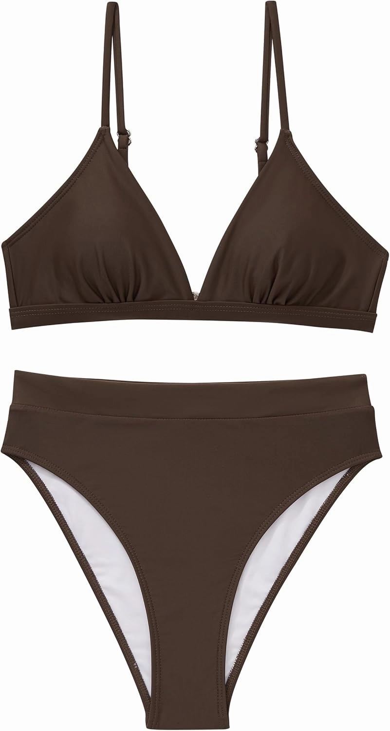 SUUKSESS Women Sexy High Waisted 2 Piece Bikini Sets Triangle High Cut Swimsuits