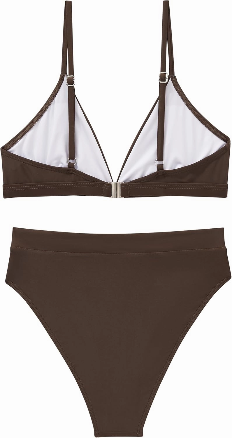 SUUKSESS Women Sexy High Waisted 2 Piece Bikini Sets Triangle High Cut Swimsuits