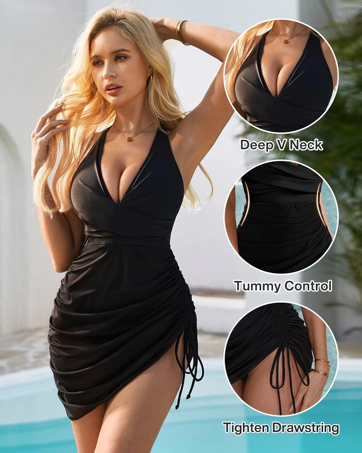 SUUKSESS Women Sexy One Piece Swimsuit Tummy Control Bathing Suit Mesh Swimdress