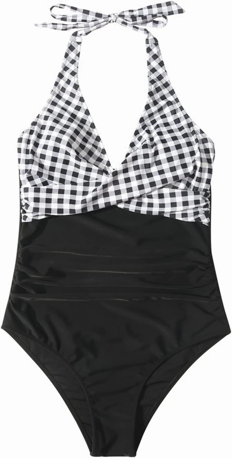 SUUKSESS Women Sexy Tummy Control One Piece Swimsuits Halter Push Up Bathing Suits