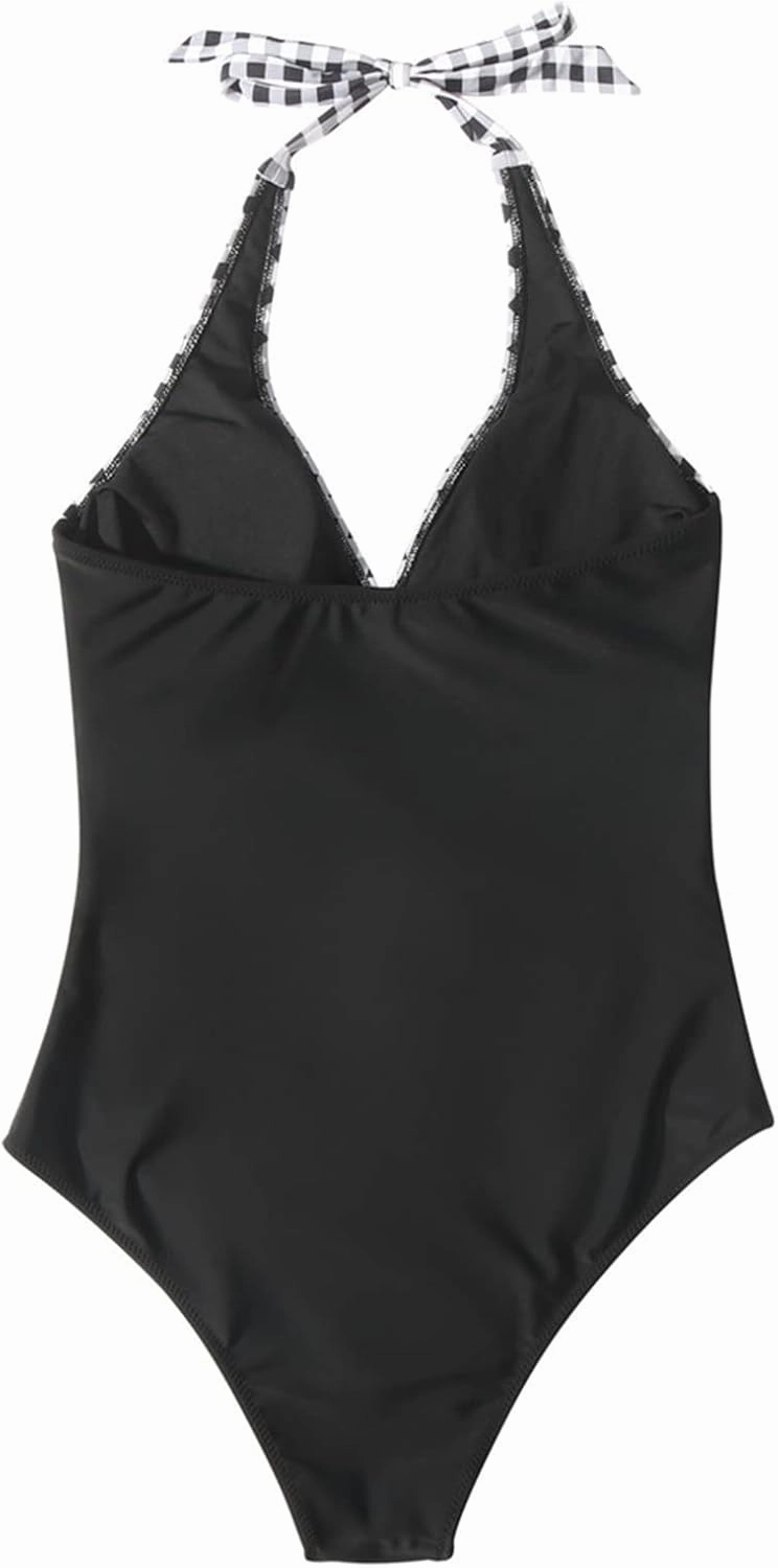 SUUKSESS Women Sexy Tummy Control One Piece Swimsuits Halter Push Up Bathing Suits