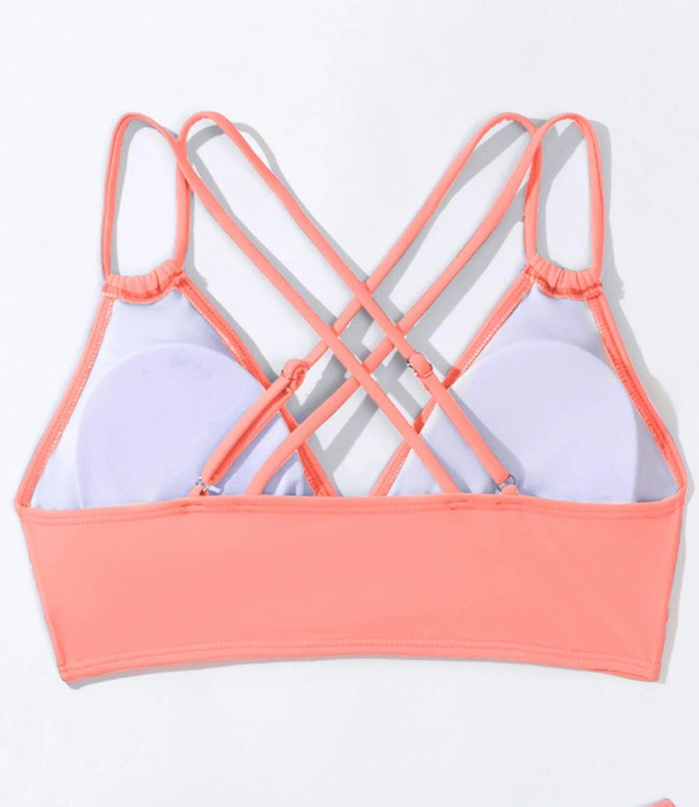 Tainehs Women's Push Up V Neck Bikini Tops Criss Cross Back Padded Bathing Suit Top Only