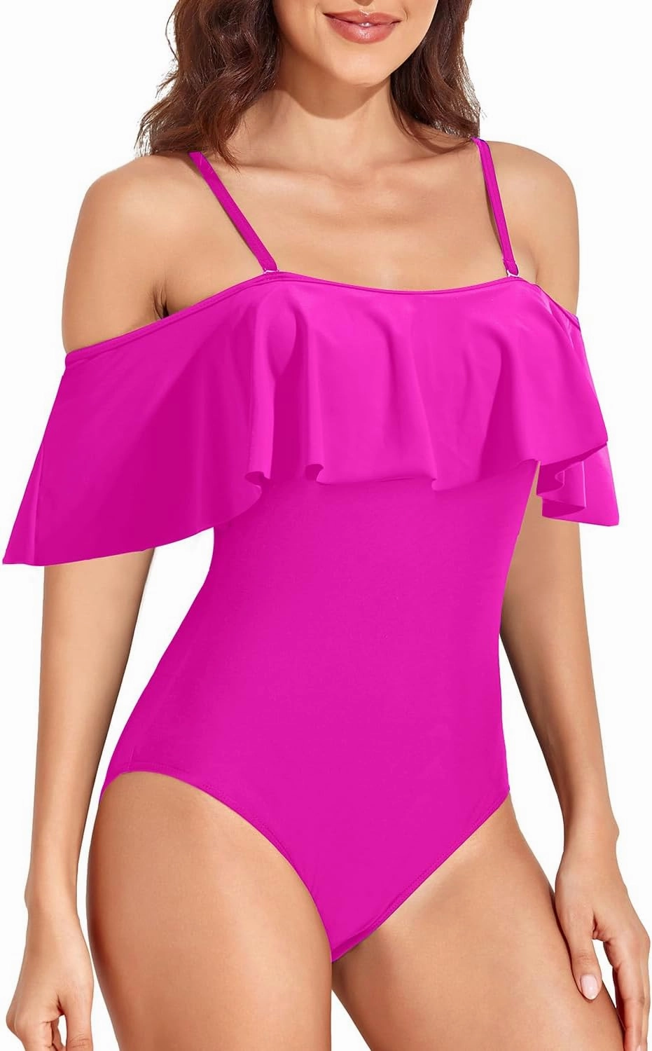 Tempt Me Off Shoulder One Piece Swimsuit for Women Ruffled Sleeves Retro Bathing Suits