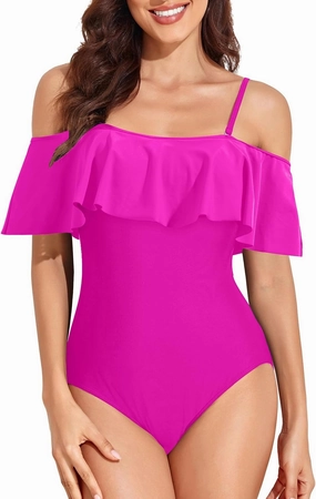 Tempt Me Off Shoulder One Piece Swimsuit for Women Ruffled Sleeves Retro Bathing Suits