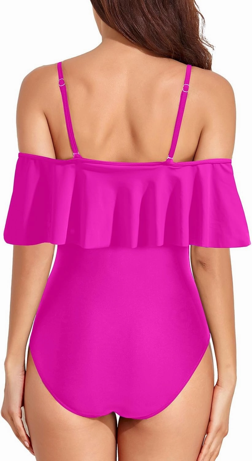 Tempt Me Off Shoulder One Piece Swimsuit for Women Ruffled Sleeves Retro Bathing Suits