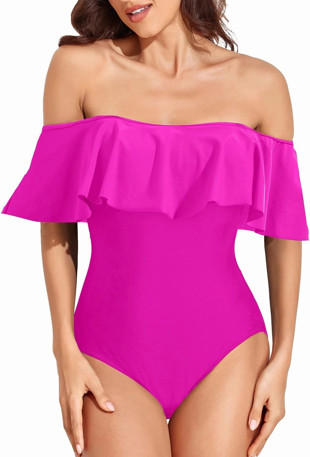 Tempt Me Off Shoulder One Piece Swimsuit for Women Ruffled Sleeves Retro Bathing Suits
