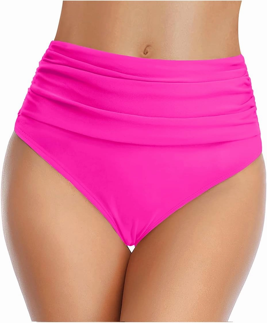 Tempt Me Women's High Waisted Bikini Bottom Tummy Control Ruched Bathing Suit Swim Bottom