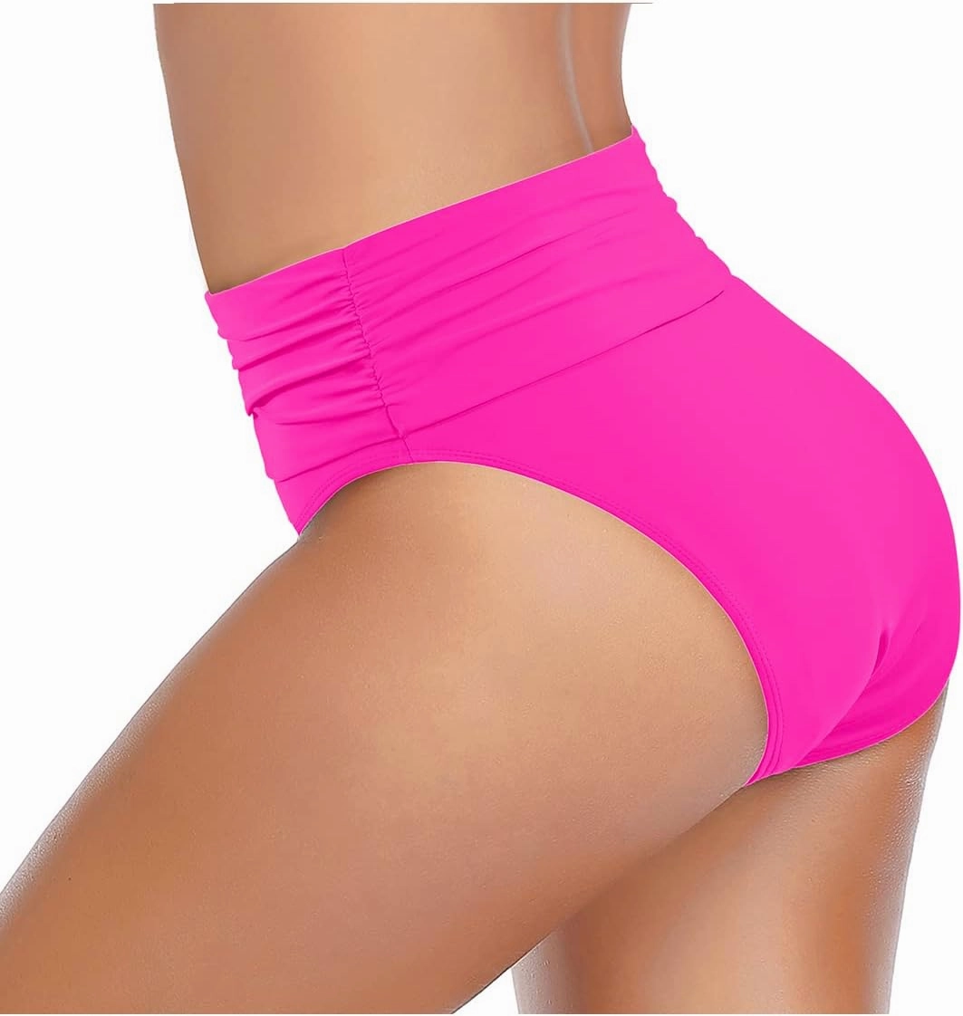 Tempt Me Women's High Waisted Bikini Bottom Tummy Control Ruched Bathing Suit Swim Bottom