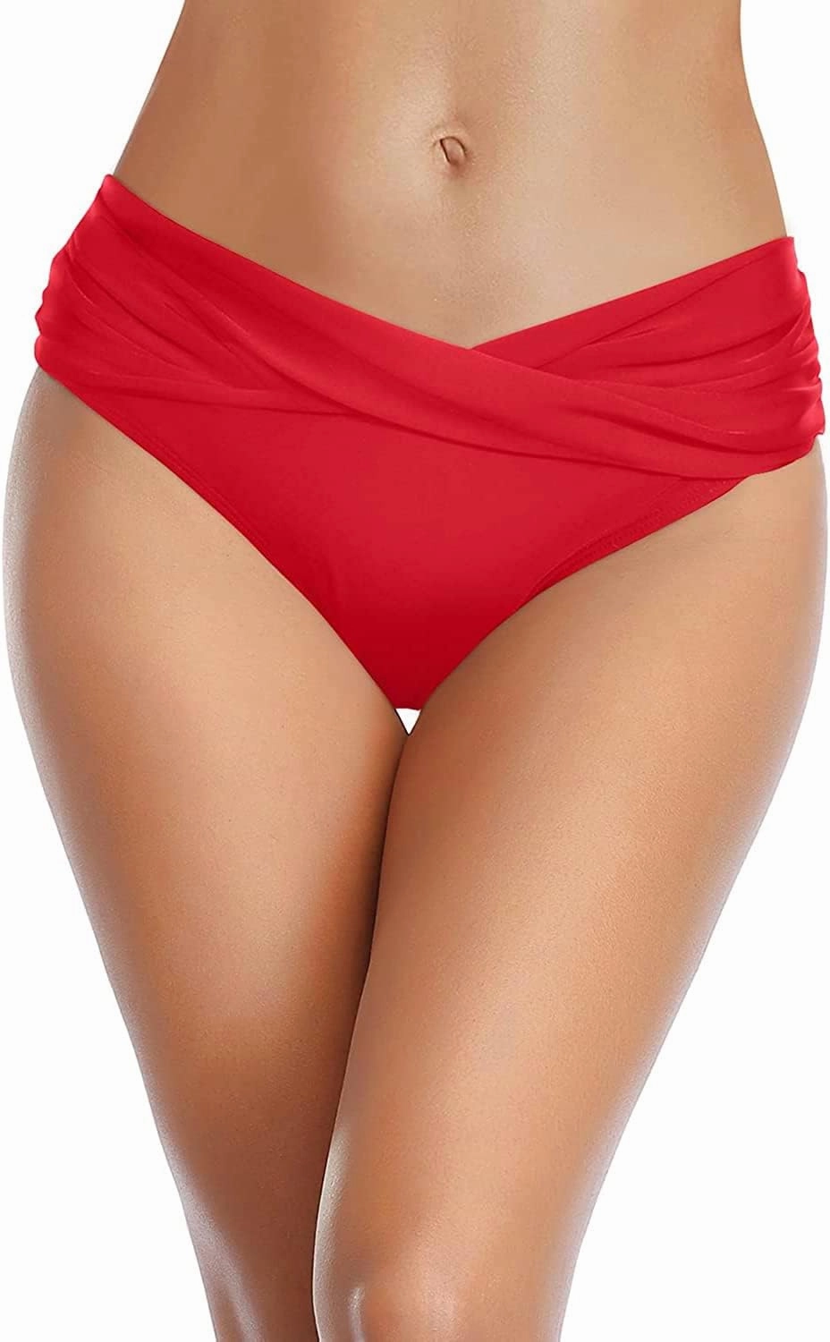 Tempt Me Women Twist Bikini Bottom Moderate High Cut Bathing Suit Bottoms Ruched Swimsuit Bottom