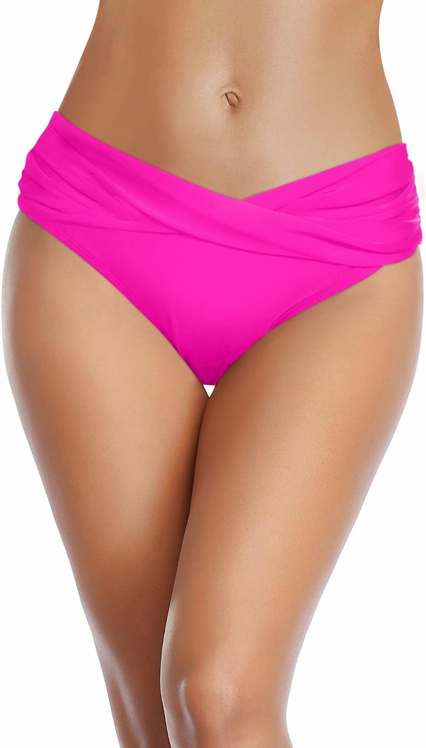 Tempt Me Women Twist Bikini Bottom Moderate High Cut Bathing Suit Bottoms Ruched Swimsuit Bottom