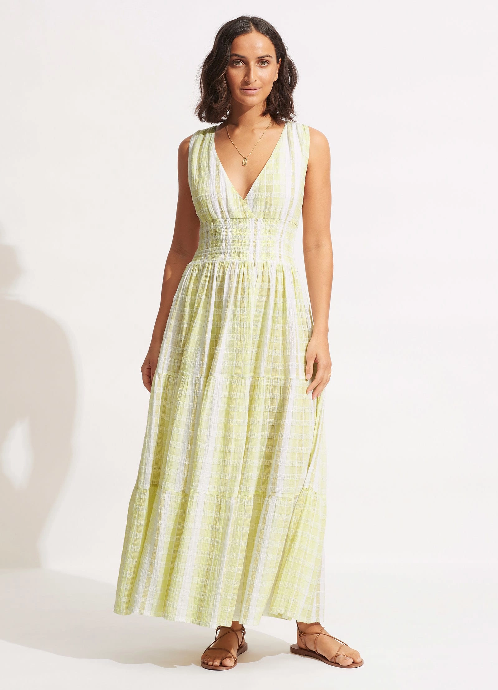 Textured Gingham Maxi Dress - Wild Lime
