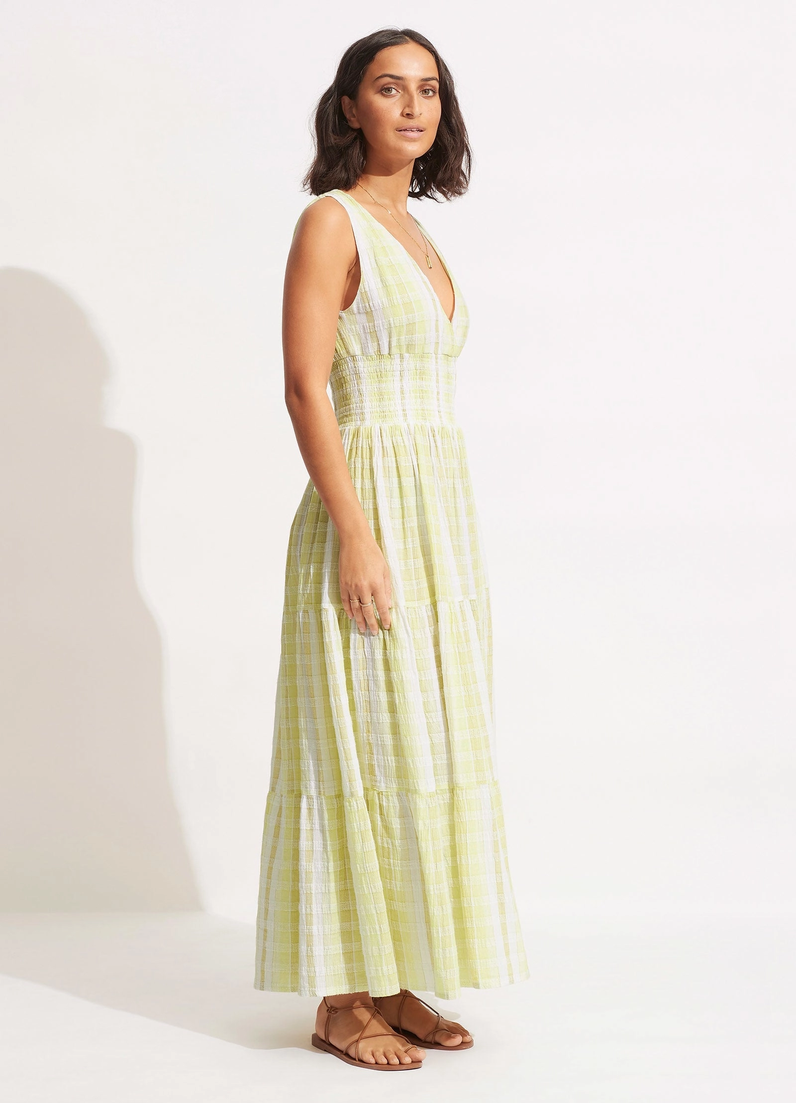 Textured Gingham Maxi Dress - Wild Lime