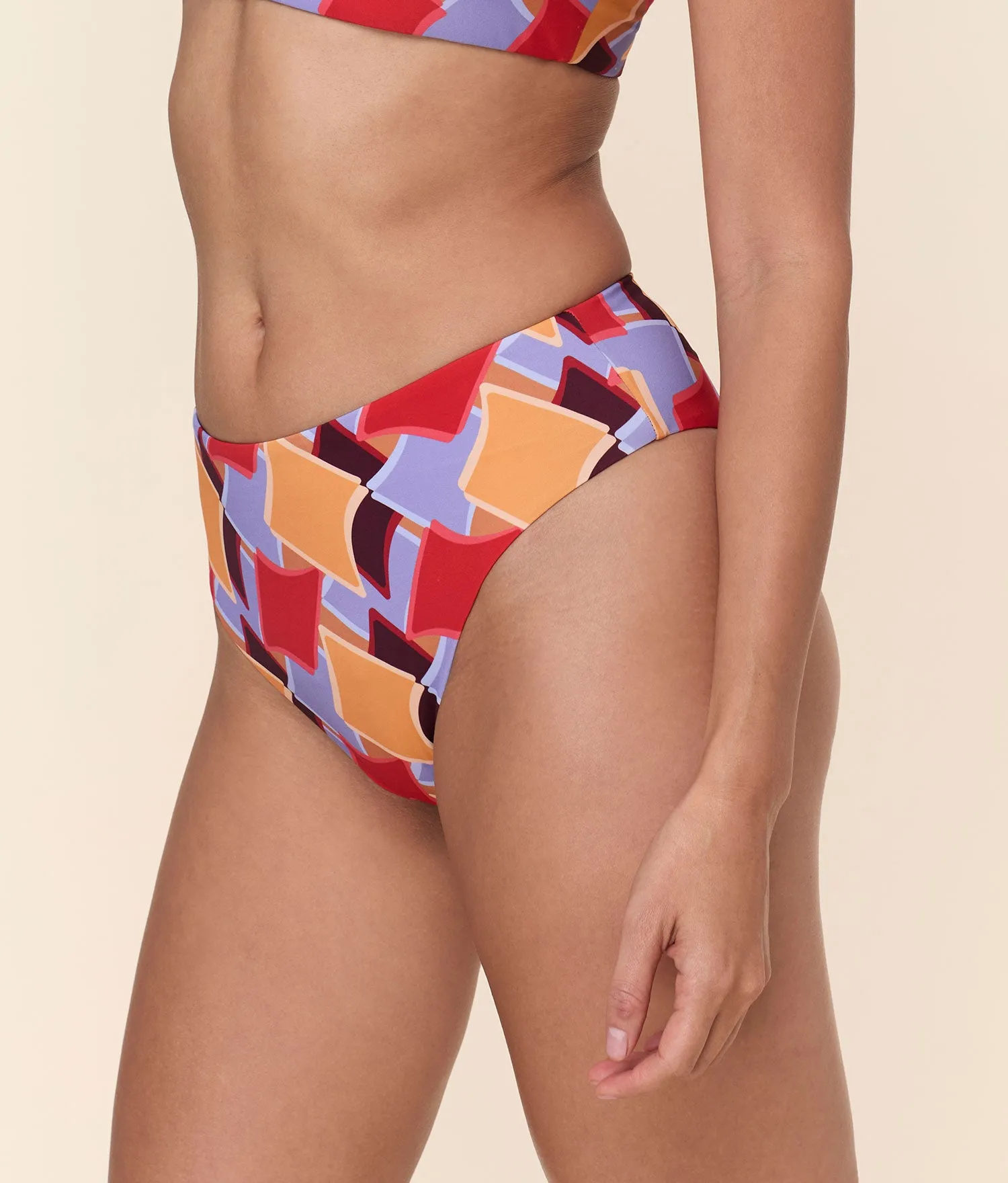 The 90s High Waist Bikini Bottom - Eco Nylon - Mod Geo