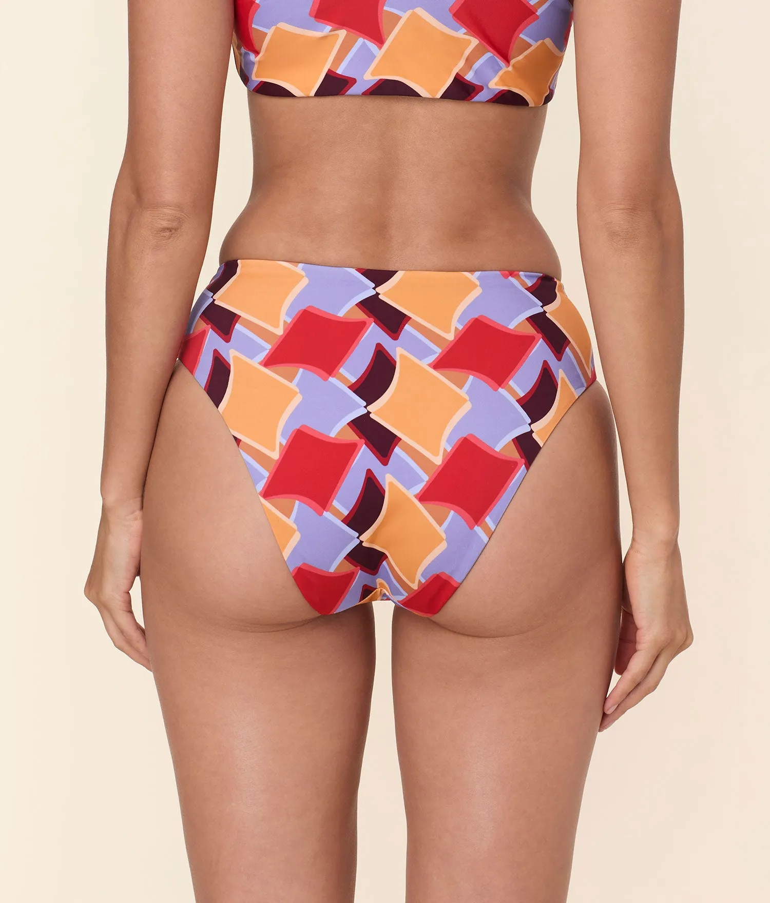 The 90s High Waist Bikini Bottom - Eco Nylon - Mod Geo