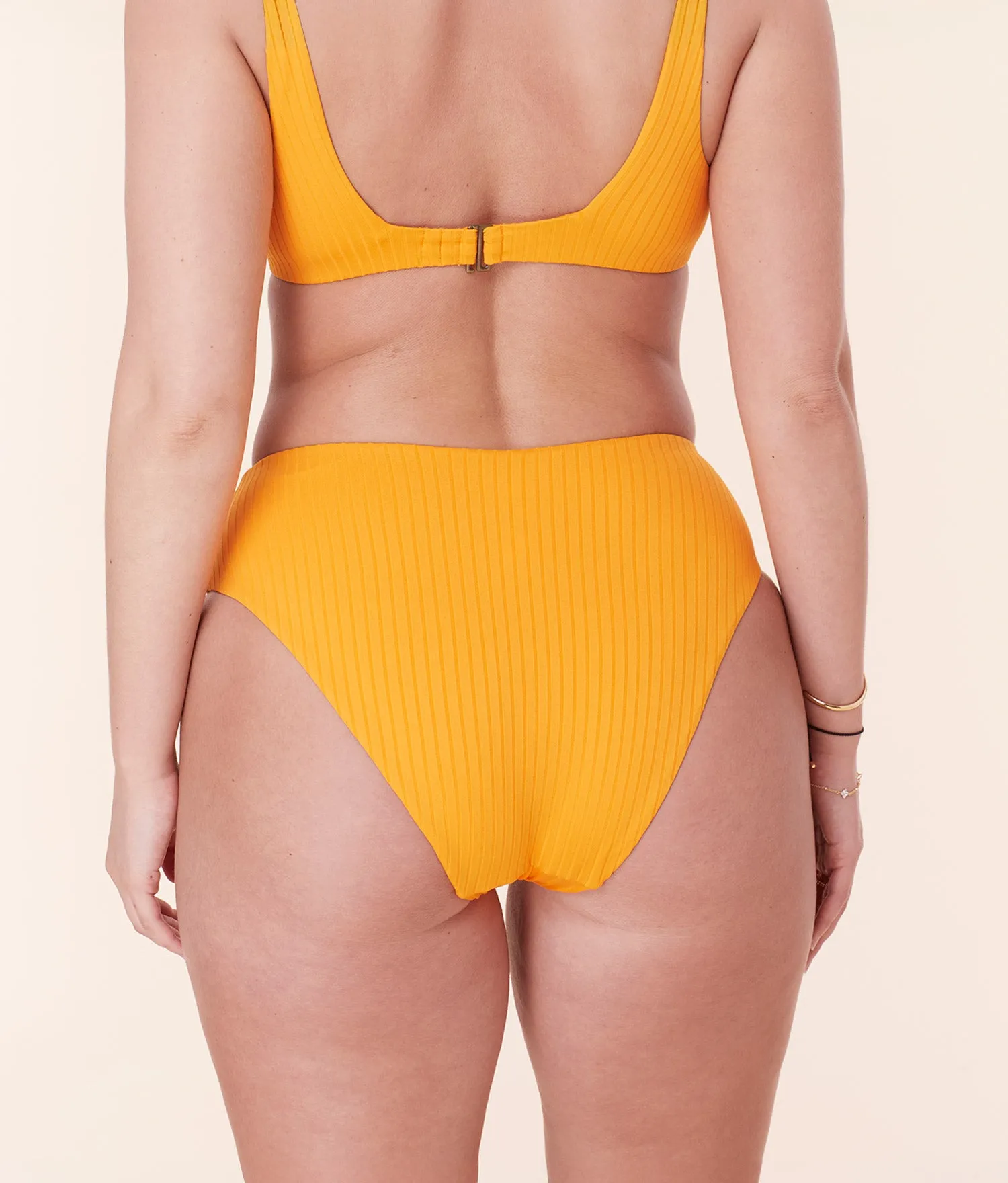 The 90s High Waist Bikini Bottom - Wide Rib - Tangerine