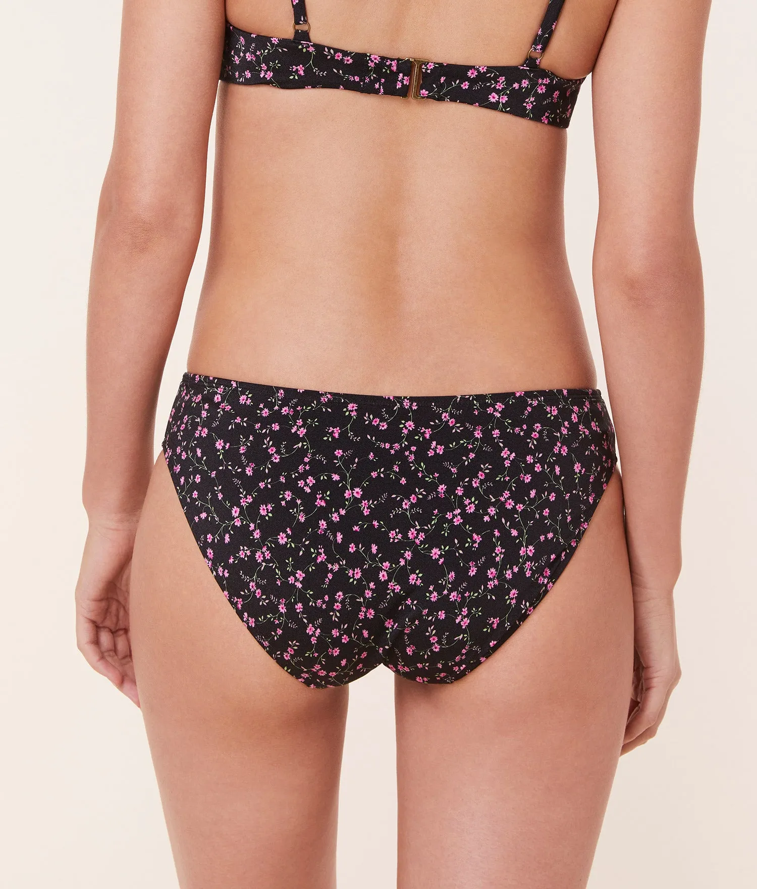 The Classic Bikini Bottom - Satin - Black Ditsy Bloom