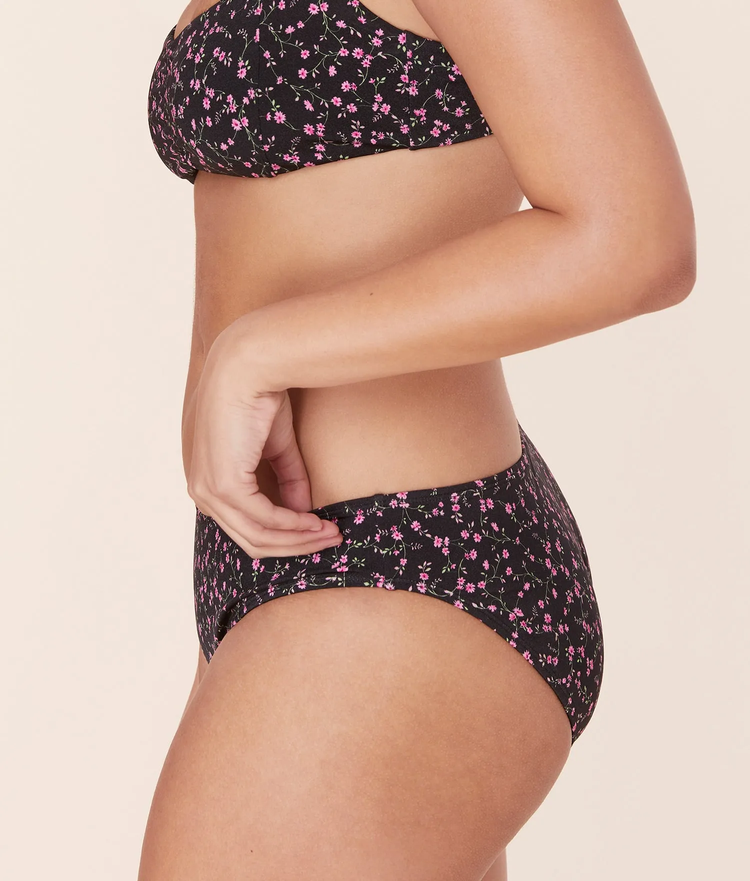 The Classic Bikini Bottom - Satin - Black Ditsy Bloom