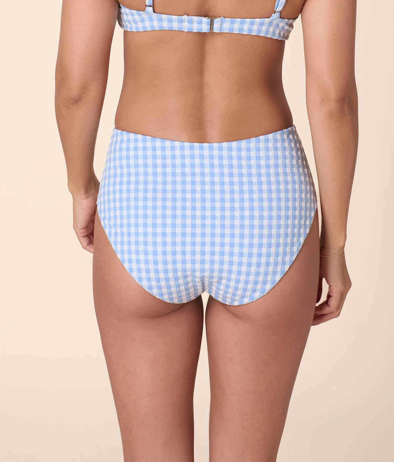 The High Rise Bikini Bottom - Crinkle Gingham - Sky Gingham