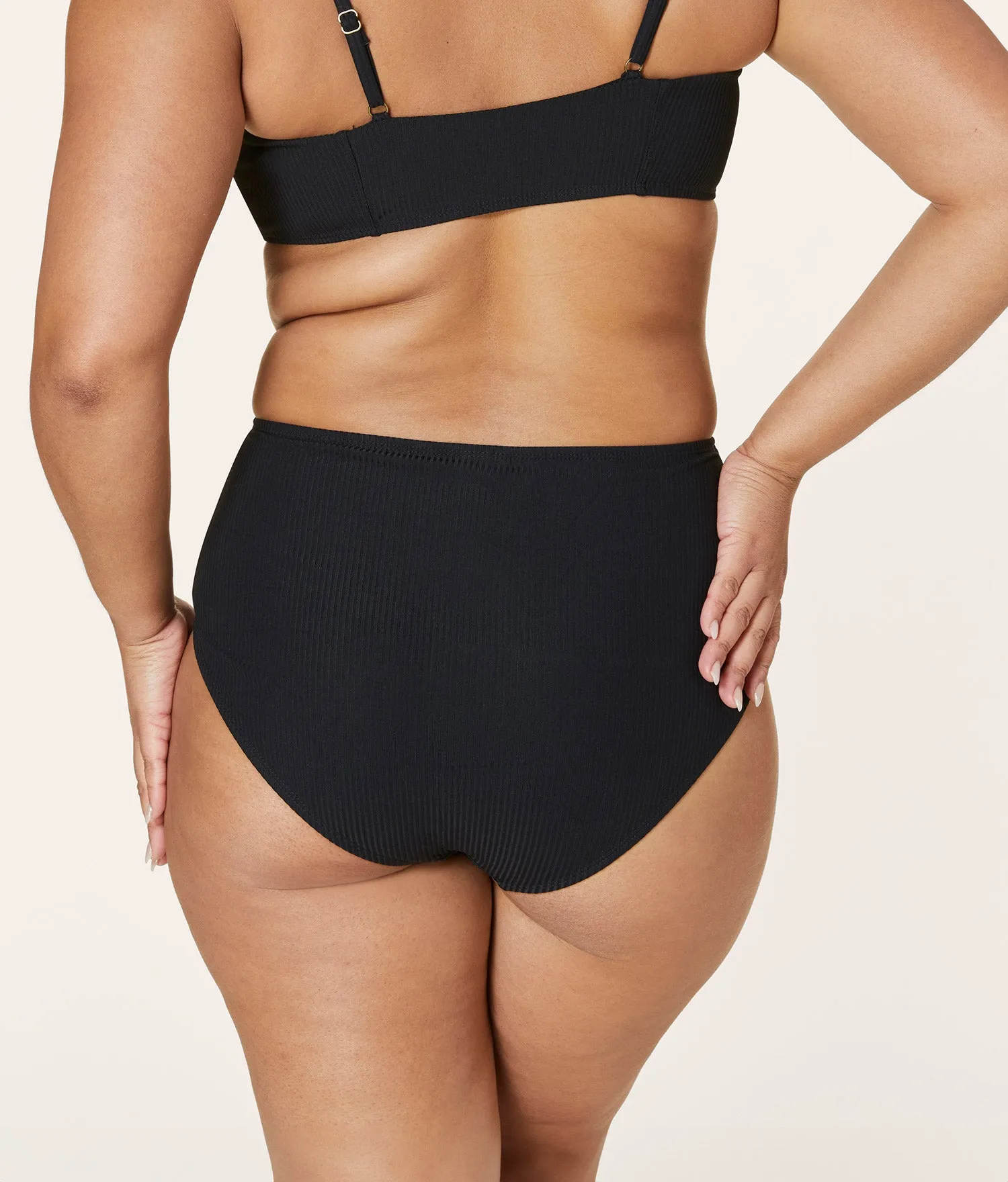 The High Waist Bikini Bottom - Eco Ribbed - Black