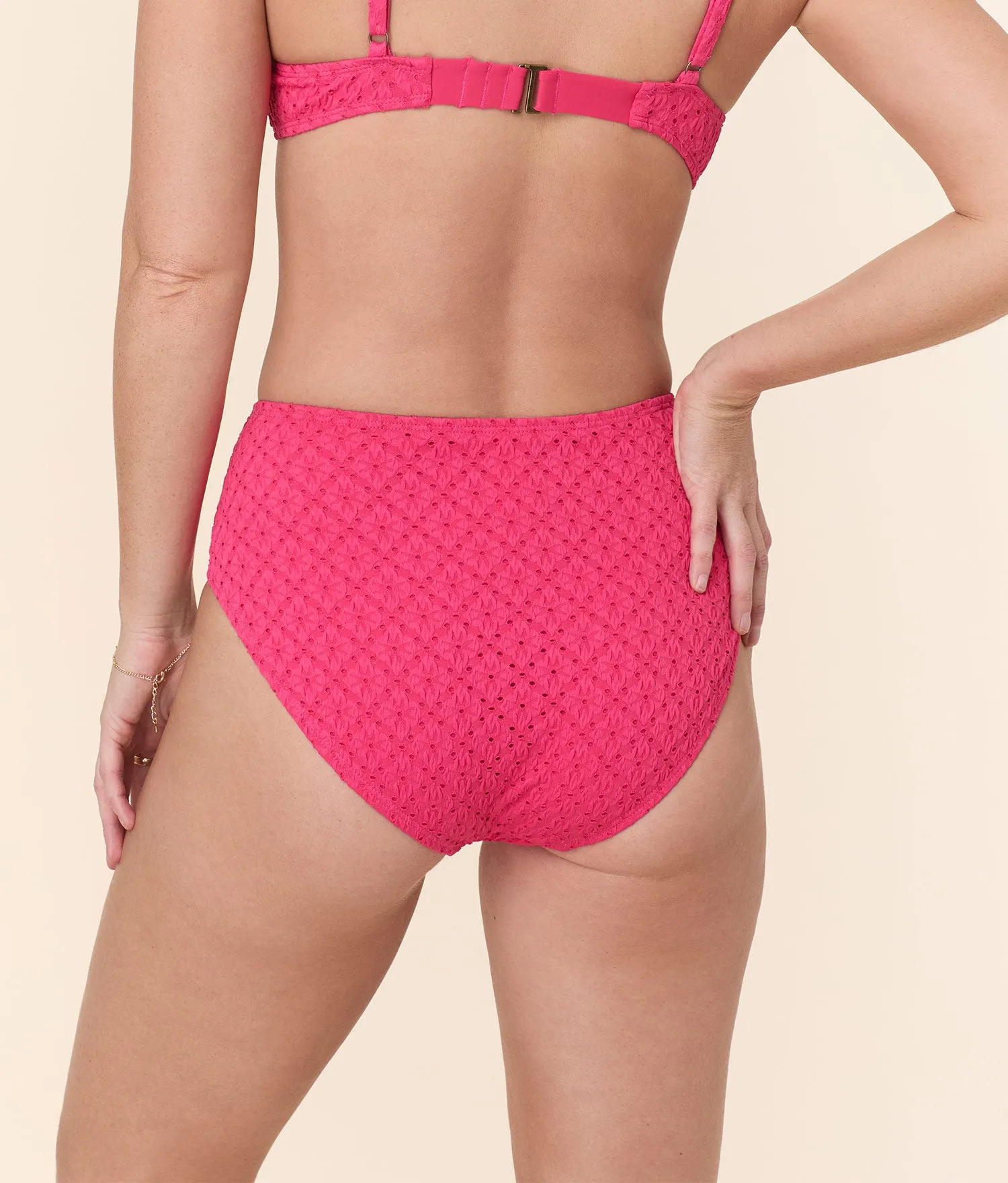 The High Waist Bikini Bottom - Eyelet - Begonia