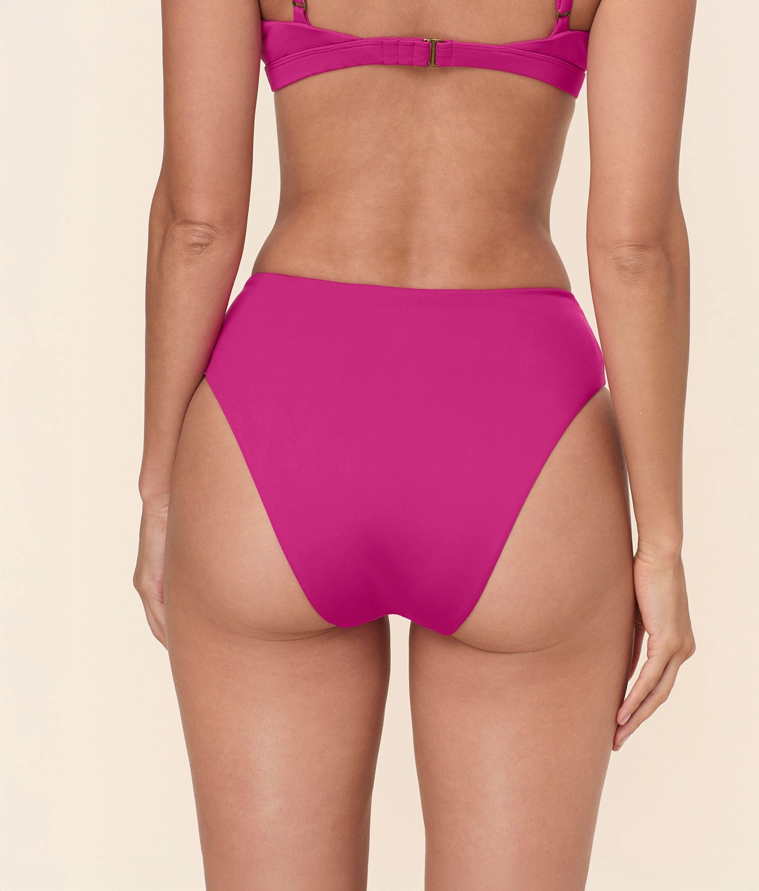 The 90s High Waist Bikini Bottom - Eco Nylon - Fuchsia