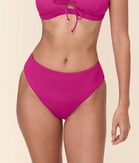 The 90s High Waist Bikini Bottom - Eco Nylon - Fuchsia