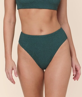 The 90s High Waist Bikini Bottom - Textured Weave - Seaweed