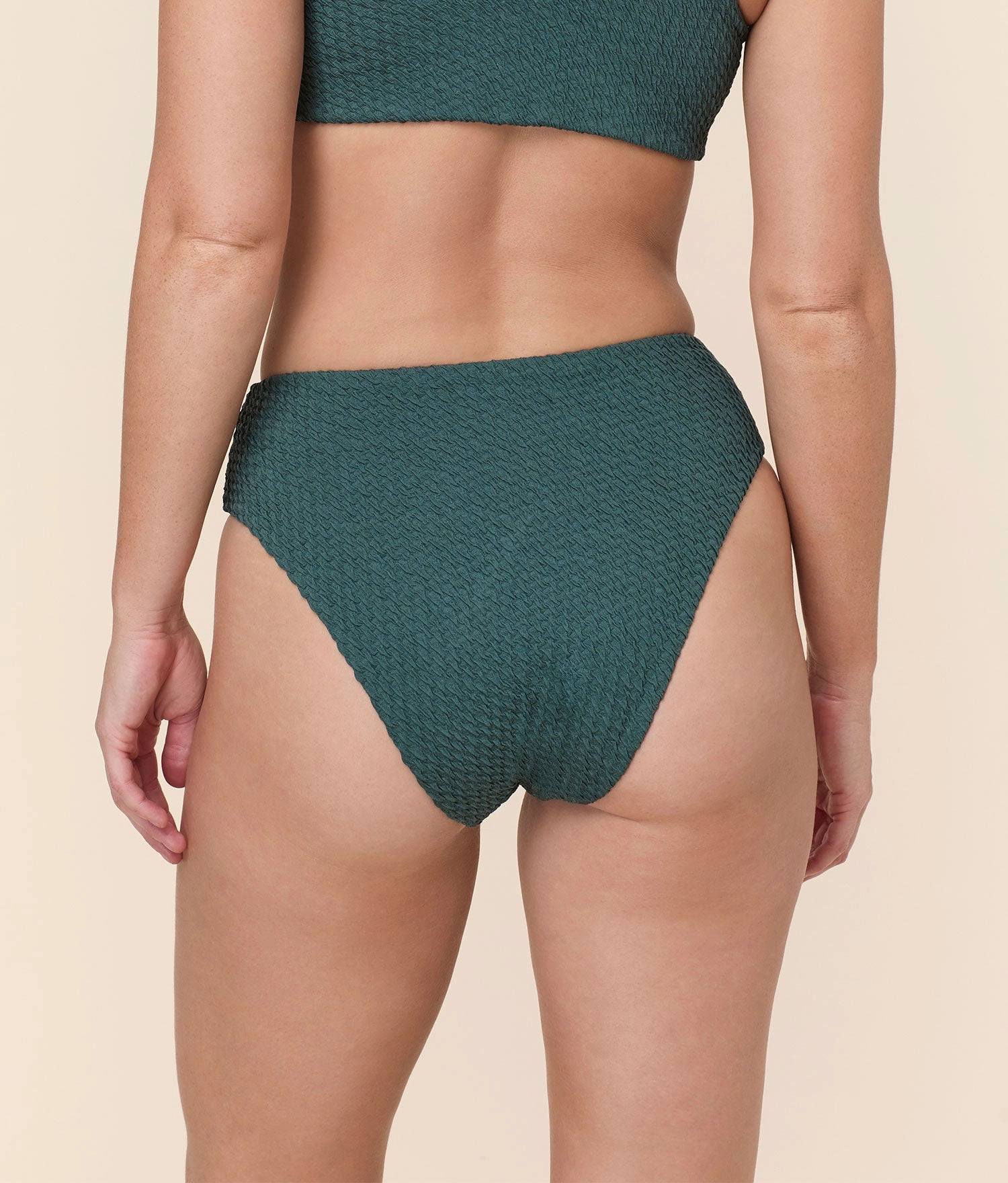 The 90s High Waist Bikini Bottom - Textured Weave - Seaweed
