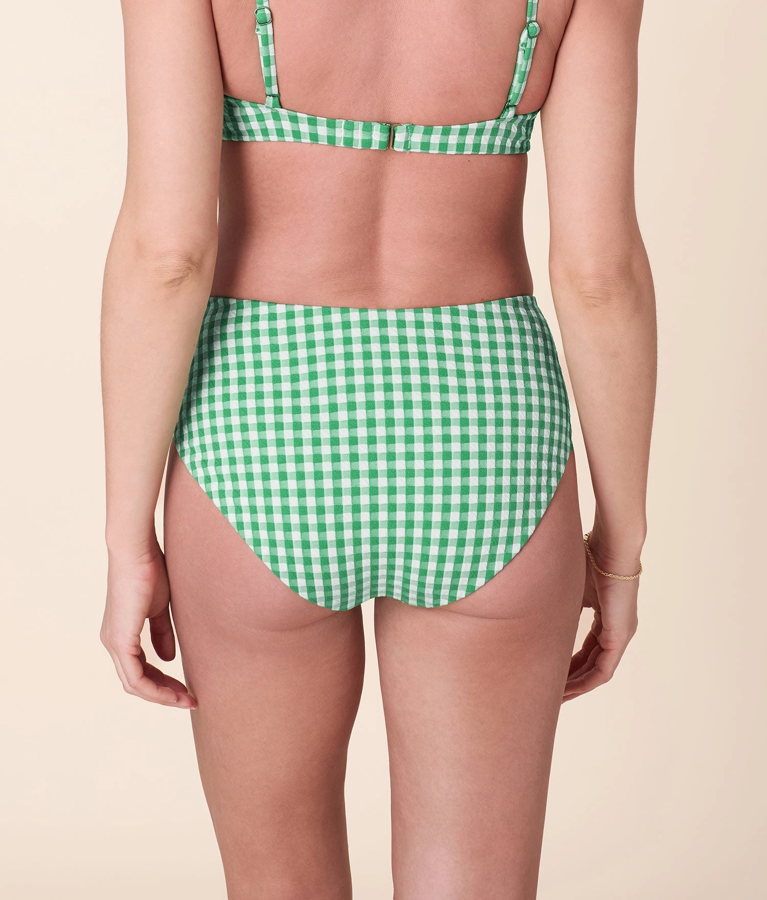 The High Rise Bikini Bottom - Crinkle Gingham - Green Gingham