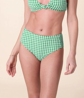 The High Rise Bikini Bottom - Crinkle Gingham - Green Gingham
