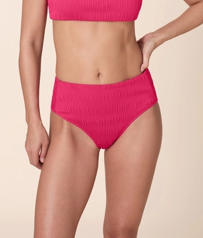 The High Rise Bikini Bottom - Smocked - Bright Begonia