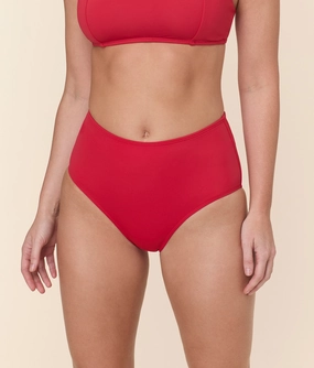 The High Waist Bikini Bottom - Eco Nylon - Cherry Red