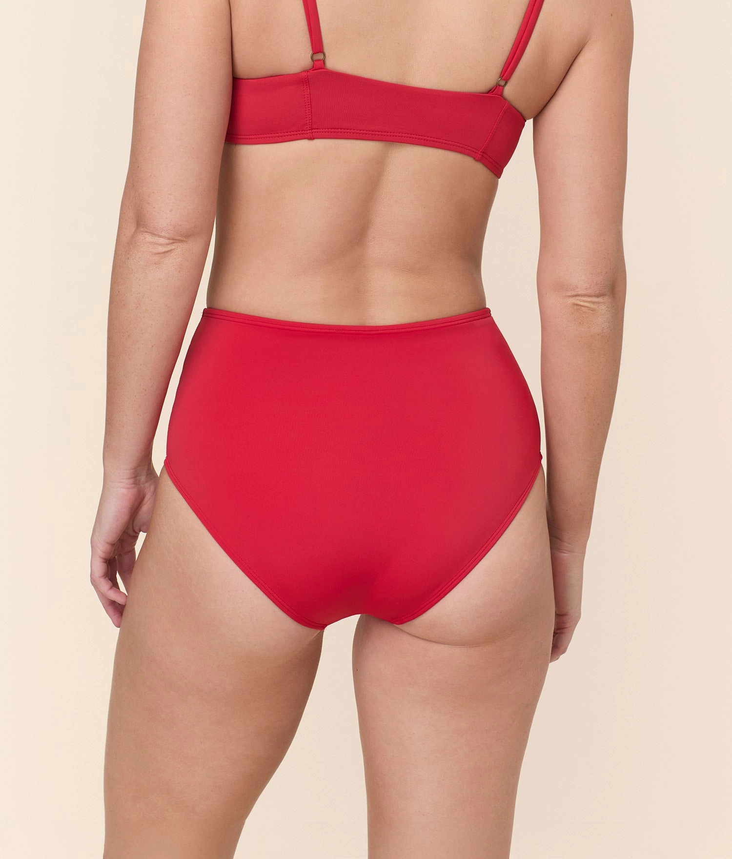 The High Waist Bikini Bottom - Eco Nylon - Cherry Red