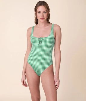 The Macao One Piece - Crinkle Gingham - Green Gingham - Long Torso
