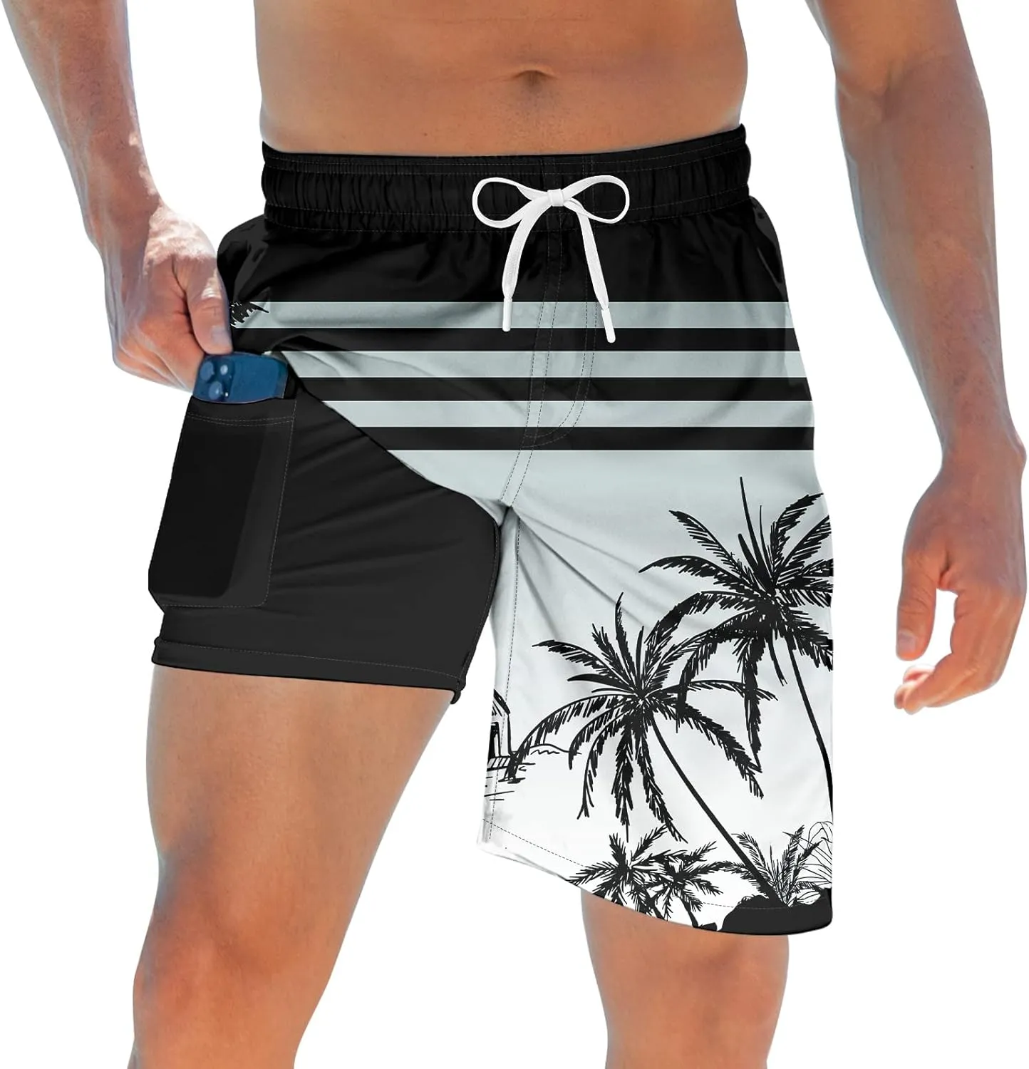 TUONROAD Mens Swim Trunks with Compression Liner 2 in 1 Board Shorts 9 Inch Quick Dry Swimming Trunks with Pockets