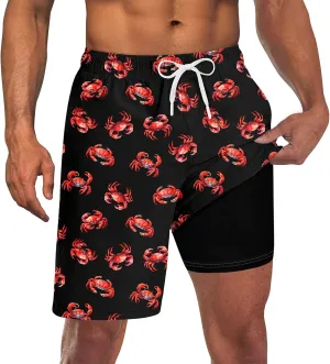 TUONROAD Mens Swim Trunks with Compression Liner 2 in 1 Board Shorts 9 Inch Quick Dry Swimming Trunks with Pockets