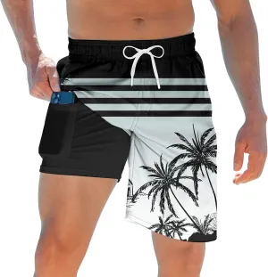TUONROAD Mens Swim Trunks with Compression Liner 2 in 1 Board Shorts 9 Inch Quick Dry Swimming Trunks with Pockets