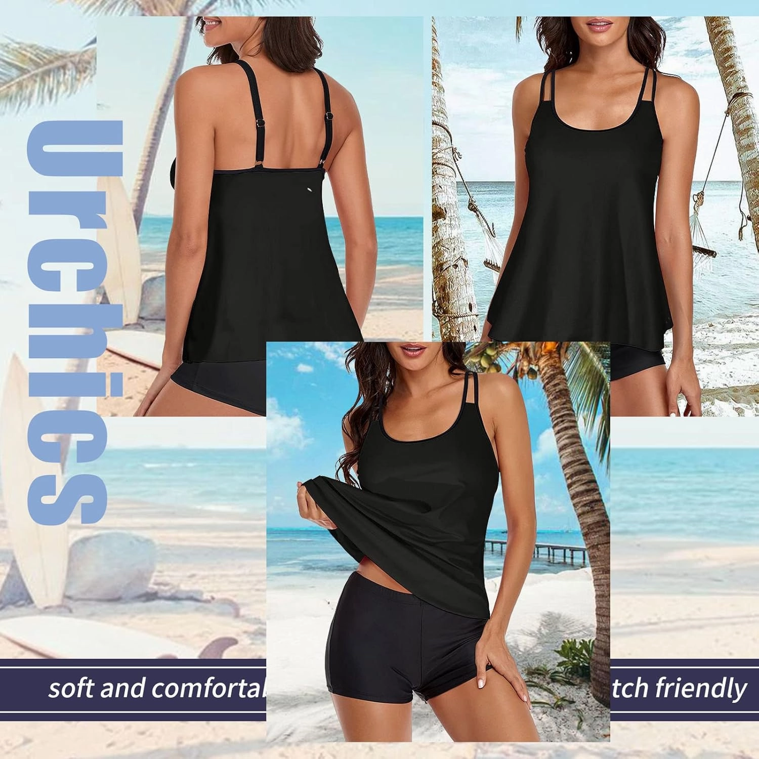 Urchics Womens 2025 Tankini Swimsuits Tummy Control Flowy Swimwear Two Piece Bathing Suits Swim Tank Top with Boyshorts