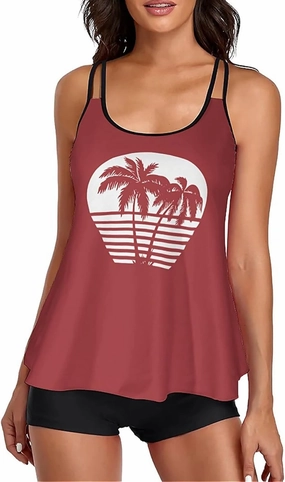 Urchics Womens 2025 Tankini Swimsuits Tummy Control Flowy Swimwear Two Piece Bathing Suits Swim Tank Top with Boyshorts