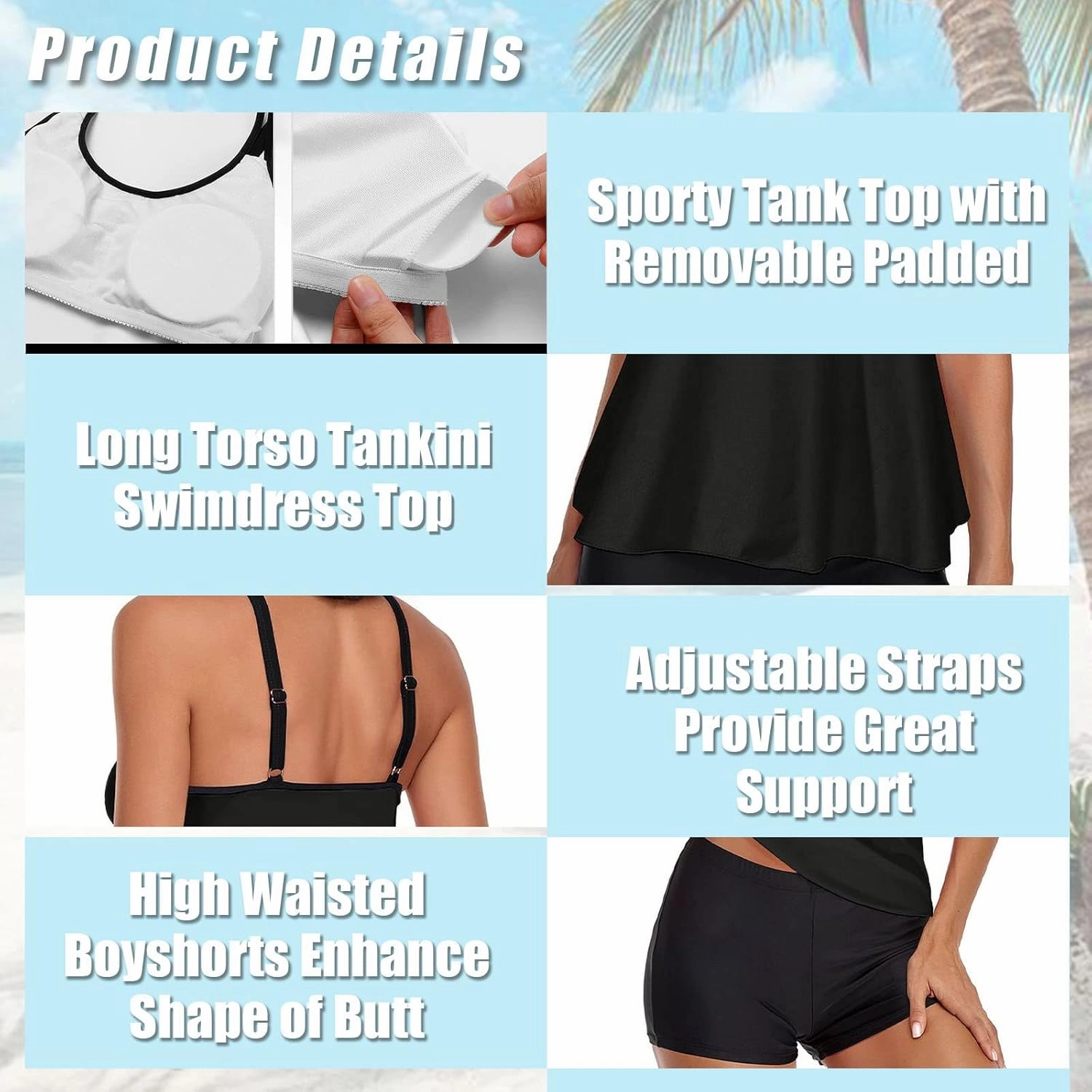Urchics Womens 2025 Tankini Swimsuits Tummy Control Flowy Swimwear Two Piece Bathing Suits Swim Tank Top with Boyshorts