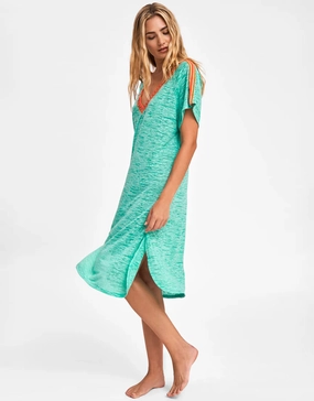 V Back Dress - Mint with Orange