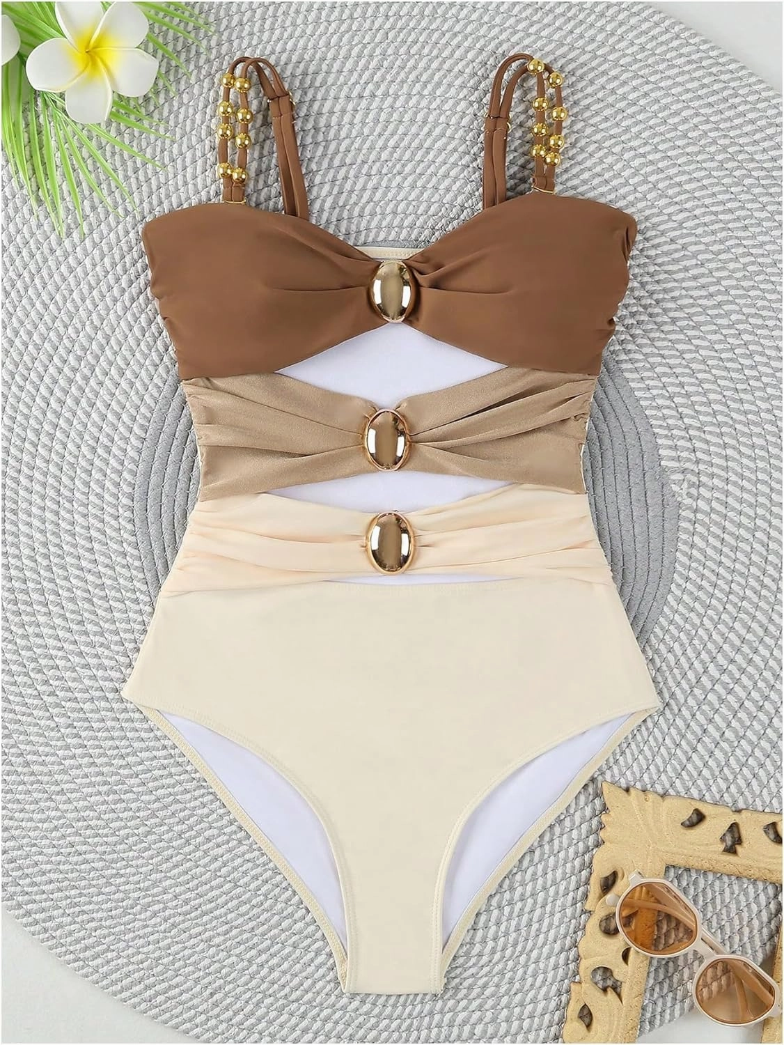 Verdusa Women's Cut Out Colorblock One Piece Swimsuit Ruched Swimwear Bathing Suit