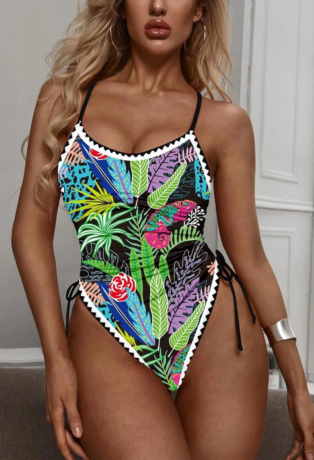 Viottiset Women's Ruched High Cut One Piece Swimsuit Tummy Control Bathing Suit Monokini